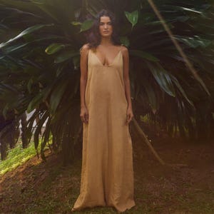 Linen Maxi Dress: Spaghetti Strap Wrap Dress with Pockets