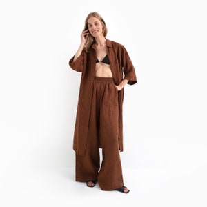 Women&#39;s Linen Set: Plus Size Tunic & Wide Leg Pants