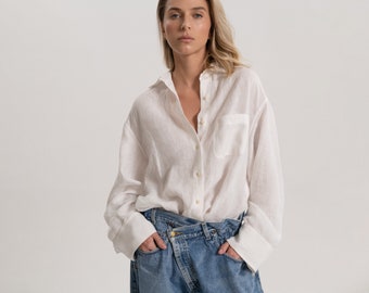 Women Linen Button Shirt, Organic Linen Casual Summer Wear