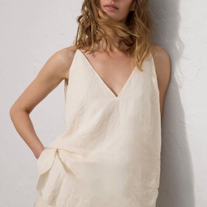 Ivory Linen Top, Women Sleeveless Top, Linen Cami Top, Organic Blouse, Linen Crop Top, Summer Linen Clothing