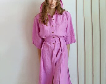 Linen Dress, Summer Linen Tunic, Linen Women Dress, Pink Linen Dress, Custom Dress For Women, Beach Wear, Linen Clothing