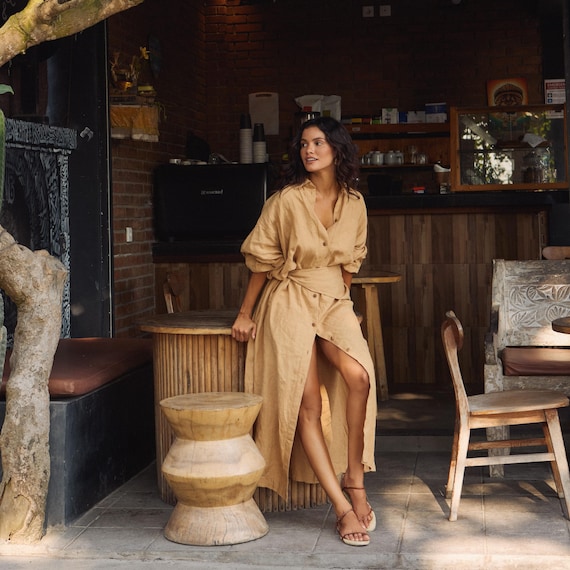 Women Linen Dress, Organic Linen Summer Dress, Relaxed Fit Breathable Linen Clothing