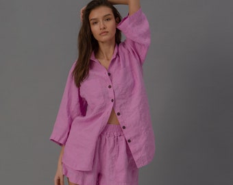 Damen Loungewear, Leinen Pyjama Set, Passendes Lounge Set, Leinen Trainingsanzug, Freizeitanzug Für Frauen, Handgefertigte Leinenkleidung