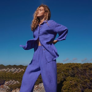 Linen Tracksuit, Linen Two Piece Set, Womens Linen Suit, Summer Shirt and Shorts, Linen Trousers, Resort Wear, Womens Clothing