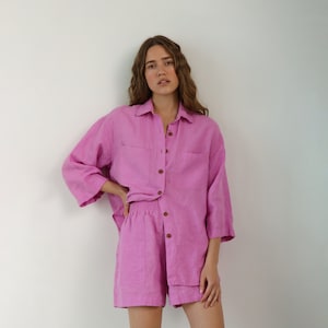 Linen Bridesmaid Pjs Set, Bridal Pajamas, Wedding Pajamas, Linen Bridal Party Pajama, Pink Set, Bridesmaid Gifts, Bachelorette Pj