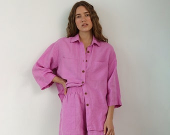Linen Bridesmaid Pjs Set, Bridal Pajamas, Wedding Pajamas, Linen Bridal Party Pajama, Pink Set, Bridesmaid Gifts, Bachelorette Pj