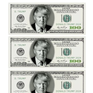 Donald Trump 100 Dollar Bill - Briefseite mit 4 echten Dollarscheinen (Vorder- und Rückseite)
