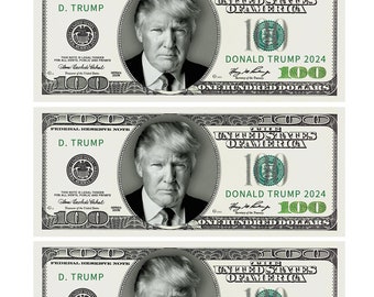 Donald Trump 100 Dollar Bill - Briefseite mit 4 echten Dollarscheinen (Vorder- und Rückseite)