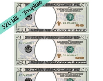 20 Dollar Bill Template: Pretend Play Money (US Letter) (Digital Download)