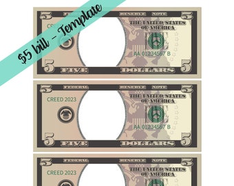 5 Dollar Bill Template: Pretend Play Money (Digital Download)