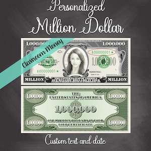 Billet d&#39;un million de dollars personnalisé - Argent de l&#39;enseignant | L&#39;argent de la classe avec votre visage - Page à lettres avec 4 billets d&#39;un dollar en taille réelle