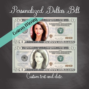 Personalisierter 20 Dollar-Schein | Kundenspezifisches Geld mit Ihrem Gesicht - 4 echte Dollarscheine auf der seite mit 4 echten Dollarscheinen