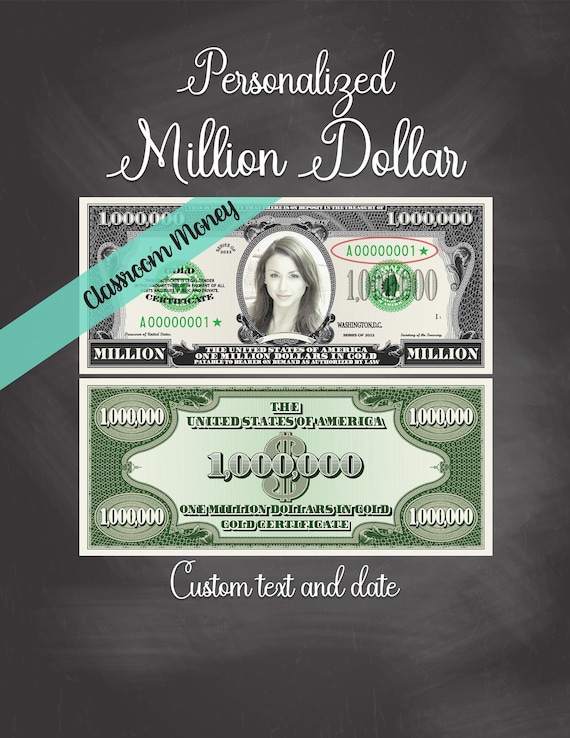 Billete de millón de dólares personalizado Dinero del maestro / Dinero del  aula con su cara Página de cartas con 4 billetes de dólar de tamaño real -   México