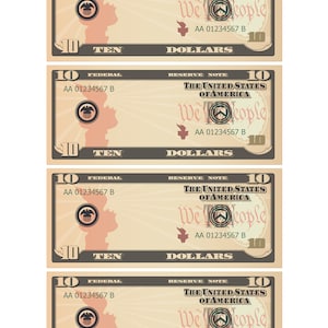 Dollar Bill Templates - Printable Letter Page With 4 Real Size Dollar ...