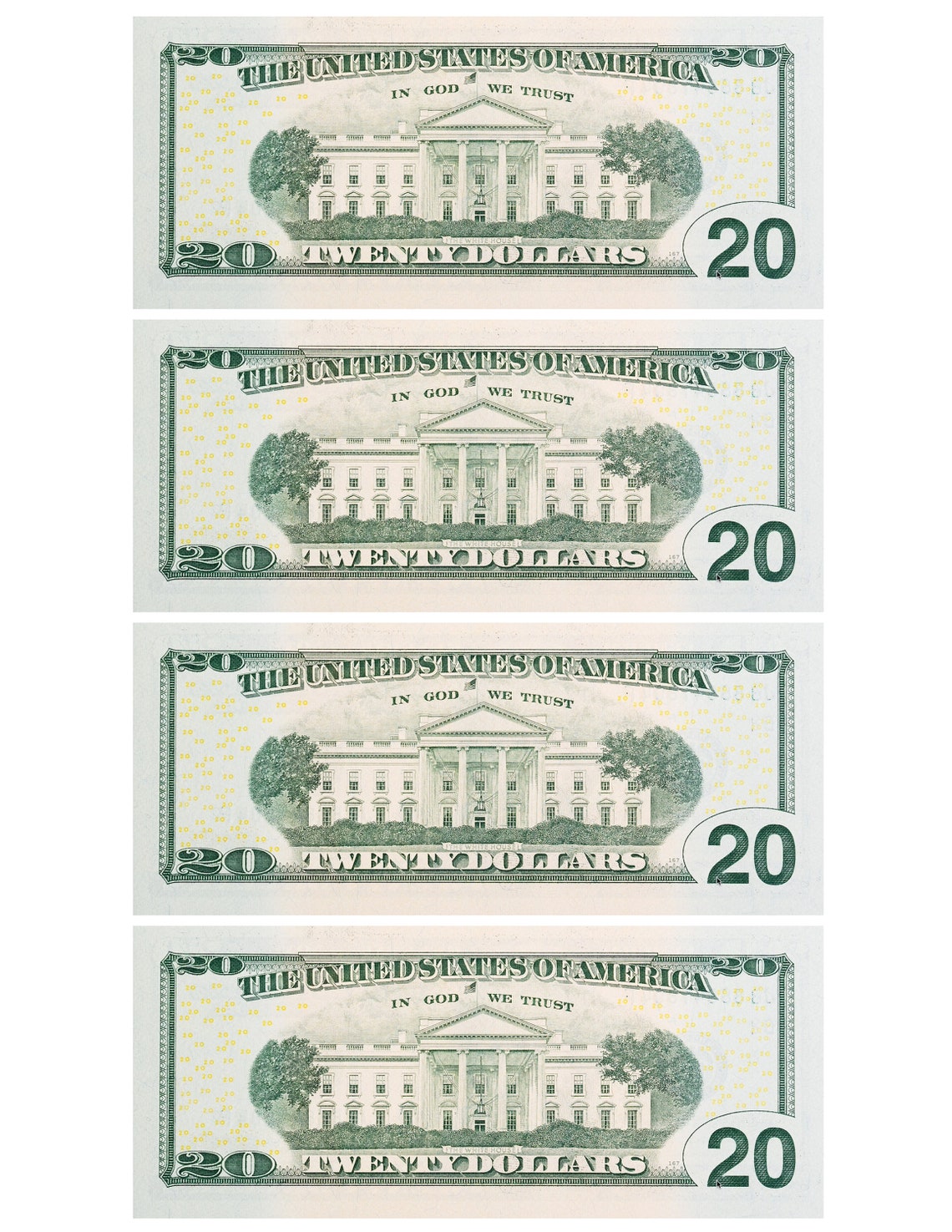 20 Dollar Bill Template Letter Page With 4 Real Size Dollar Etsy