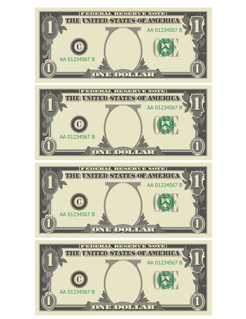 Dollar Bill Templates Printable Letter Page With 4 Real Size Etsy Dollar Bill Templates Printable Letter Page With 4 Real Size Etsy