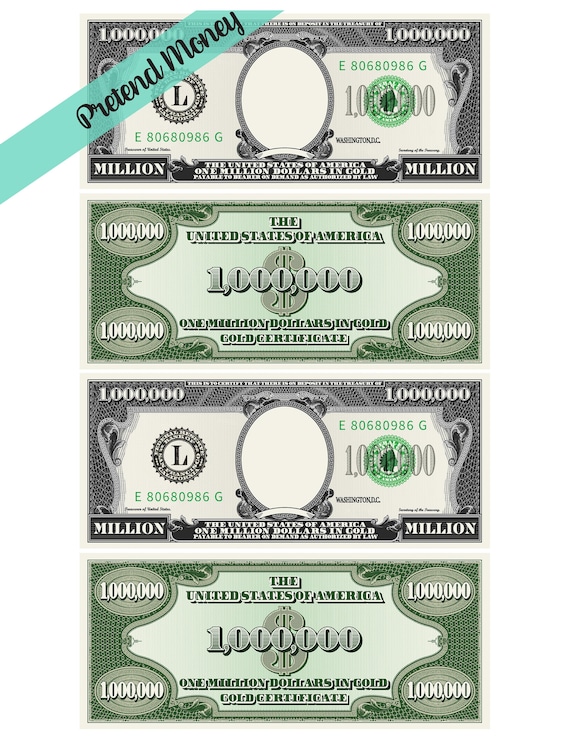 Million Dollar Bill Template Letter Page With 4 Real Size Dollar