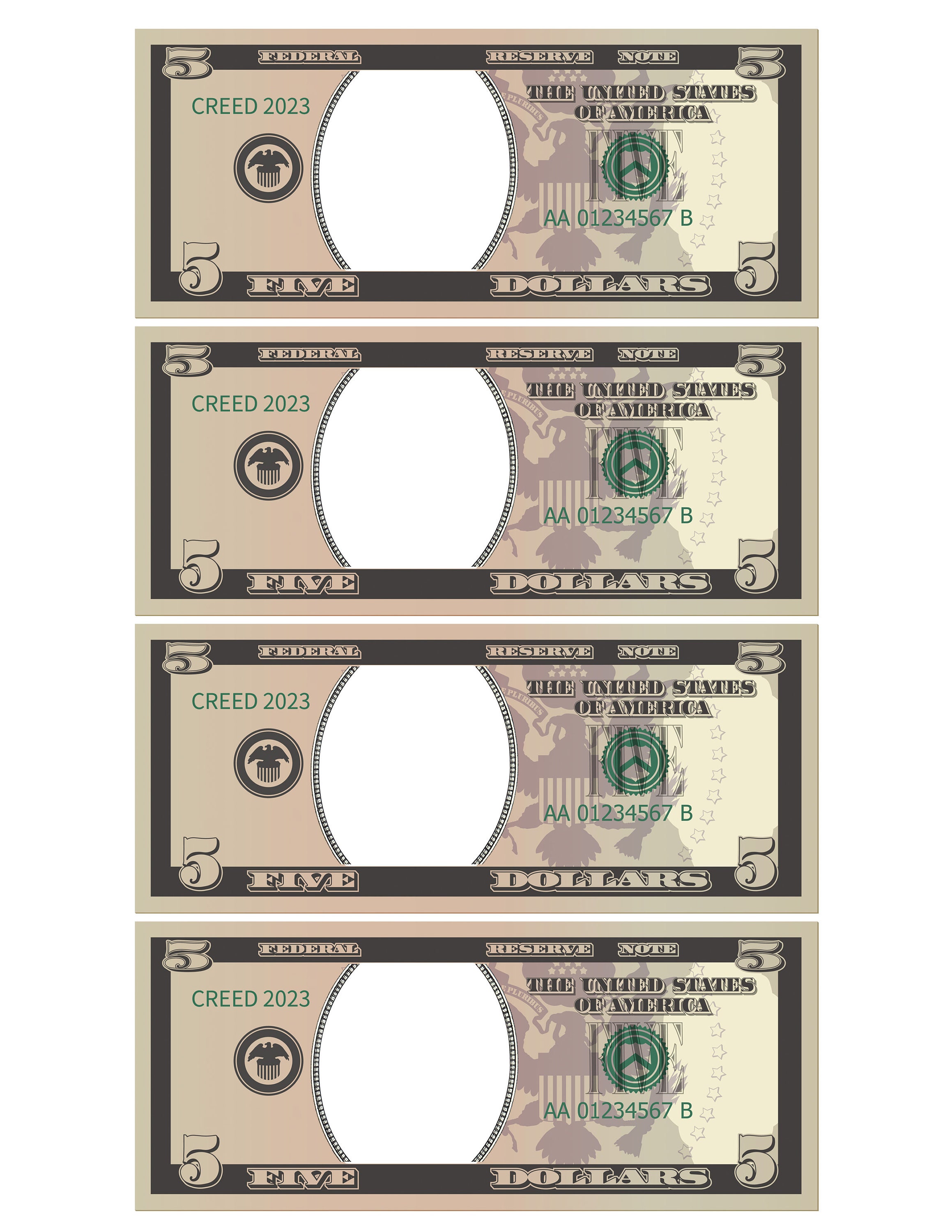 Five Dollar Front And Back Five Dollar Front And Back