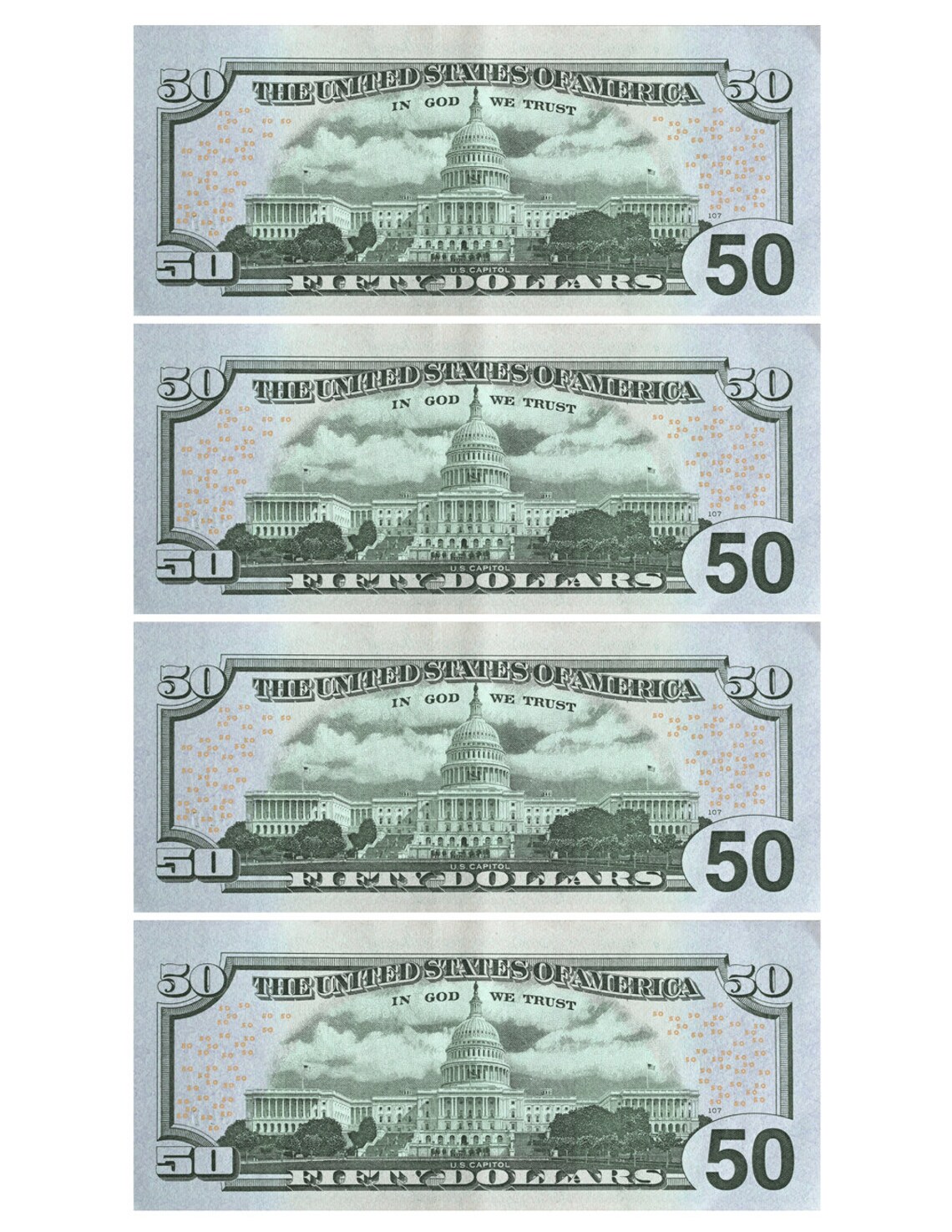 50 Dollar Bill Template Letter Page With 4 Real Size Dollar Etsy