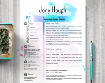 Teacher Resume Template with Picture (Watercolor) | CV Template | MS PowerPoint EDITABLE