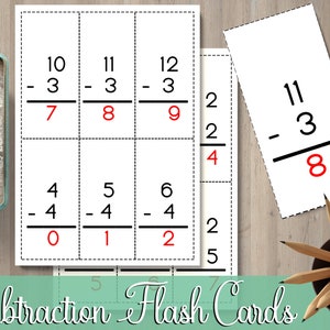 Subtraction Flash Cards - up to 12 | Math Cards