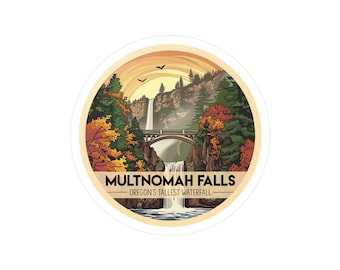 Multnomah Falls | Oregon State - Waterproof Vinyl Sticker | Water, Scratch and UV Resistant