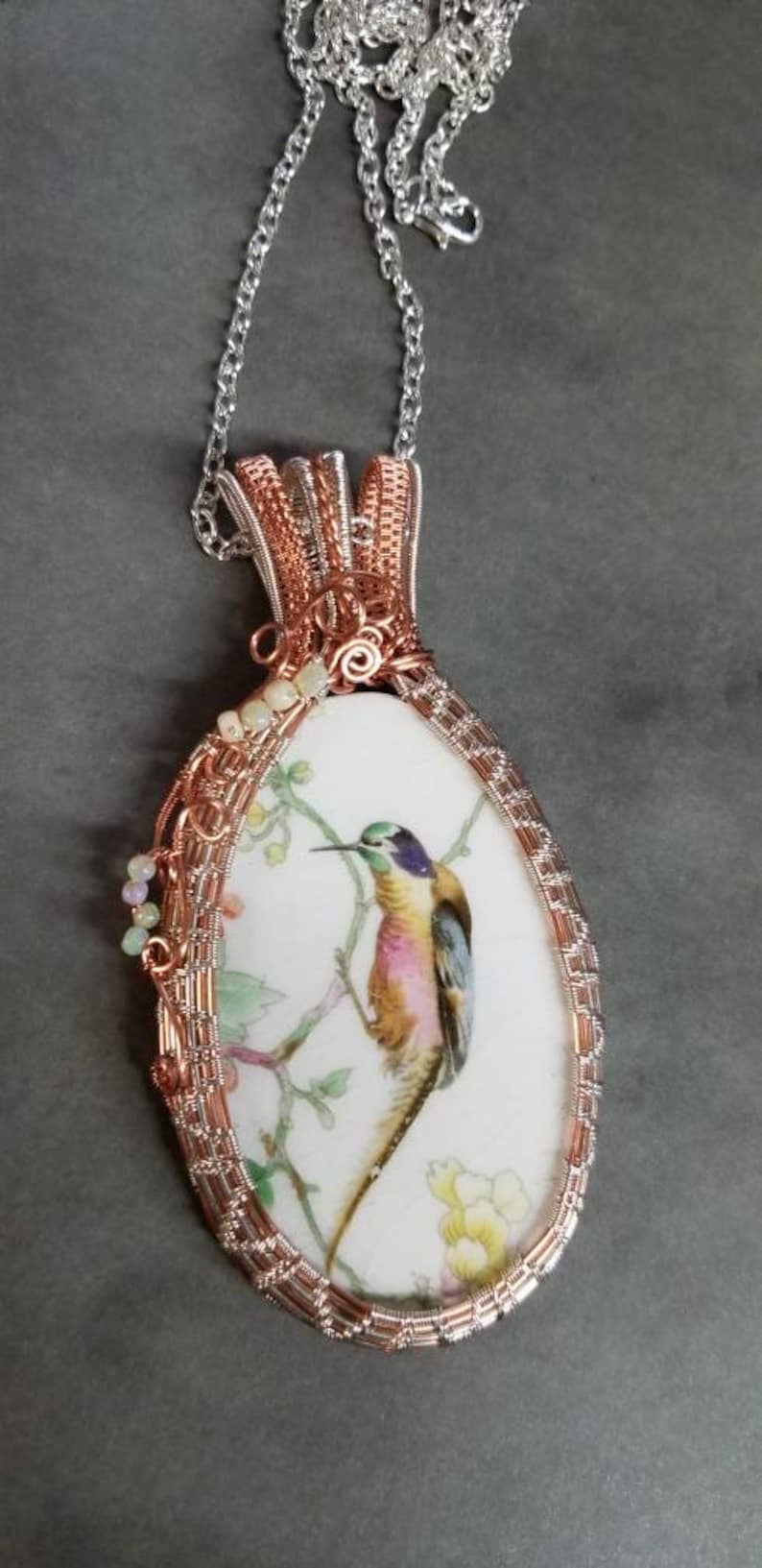 W H Grindley China plate wire woven pendant