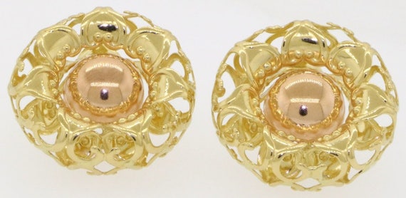 Elegant 18K Rose & Yellow Gold Floral Sun Earrings - image 3