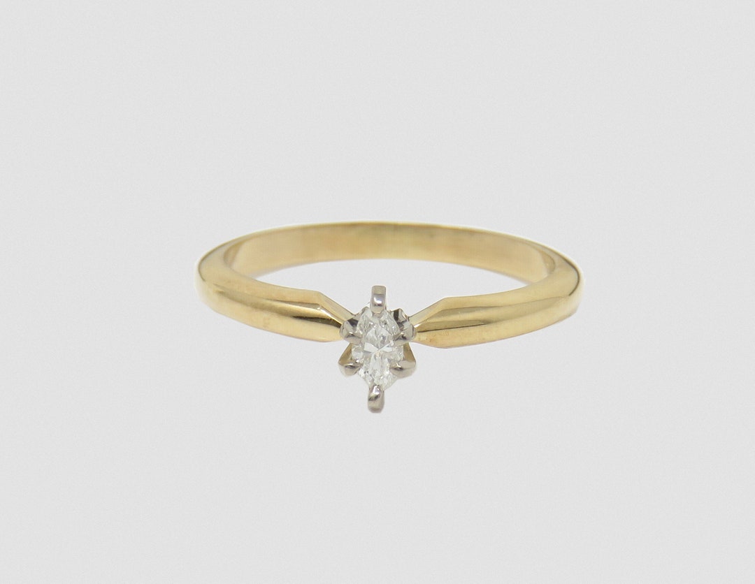 Classy 14k Yellow Gold Marquise Diamond Engagement Ring - Etsy