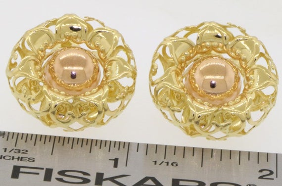 Elegant 18K Rose & Yellow Gold Floral Sun Earrings - image 5