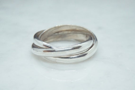 Vintage Sterling Silver Interlinked Triple Ring B… - image 3