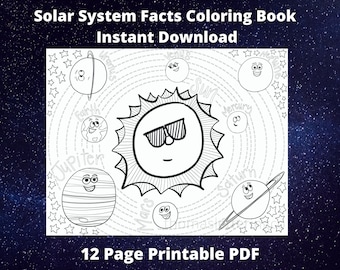 Libro para colorear imprimible con datos del sistema solar, descarga instantánea / Lectura temprana / Jardín de infantes, primer grado / Datos de los planetas