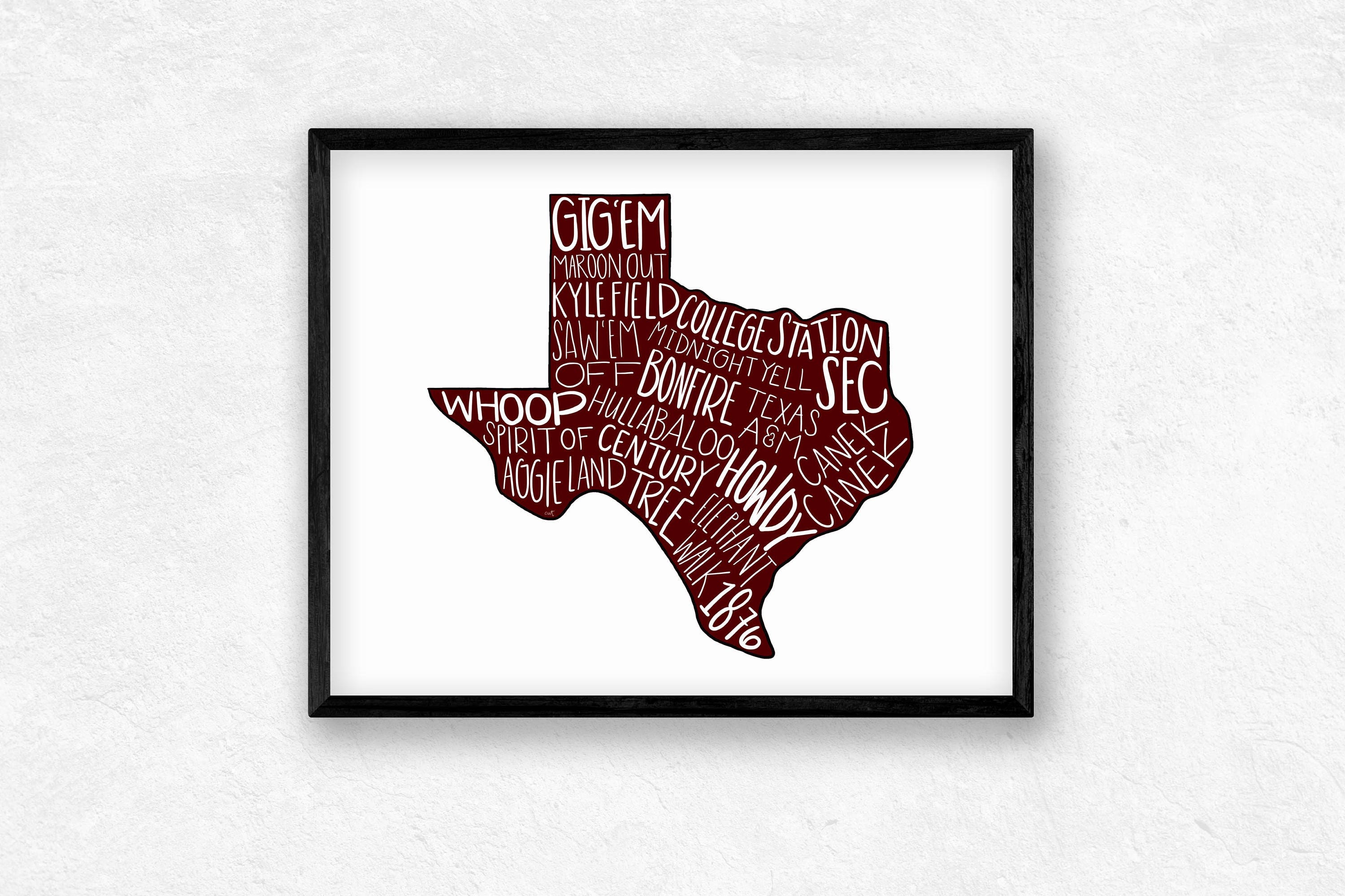 PRINT Texas A&M Aggies Typography Cardstock Print Wall Art ...