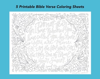 Páginas para colorear de versículos bíblicos / 5 páginas / Hojas para colorear de las Escrituras / Jeremías 29 / Isaías 43 / Salmo 34 / 2 Corintios 4 / Santiago 1