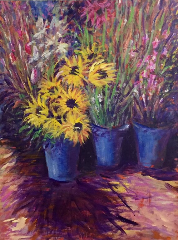 Flower Shop Impression Original Art Coastal Home Decor Etsy