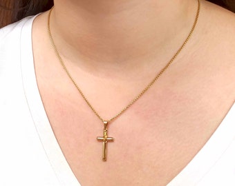 Dainty 14k Gold Plated Cross Necklace - Stainless Steel Faith Jewelry