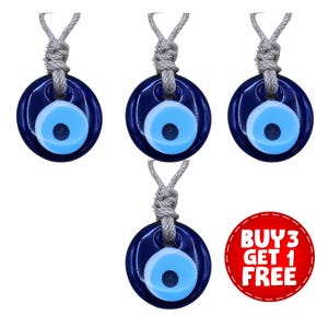 Set of 4 Evil Eye Charms - BUY 3 GET 1 FREE - Handmade Blue Glass Nazar, Good Luck Gift, Wedding Favor, Car or Wall Hanging Gift