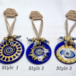 Handmade Evil Eye Wall Hanging: Blue Glass Nazar Charm, Turkish Decor