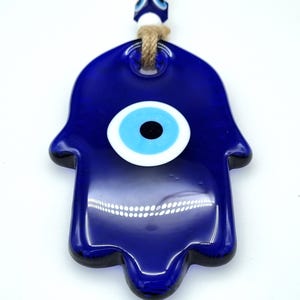 XL Hamsa Hand Evil Eye Wall Hanging – Blue Glass Spiritual Protection Decor – Good Luck Housewarming Gift
