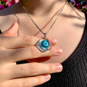Murano Glass Evil Eye Necklace: Round Nazar Pendant, Stainless Steel