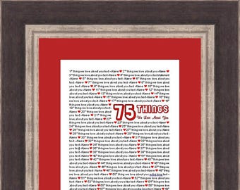 11x17" Template in Microsoft Word for “75 Things We Love About You” Editable and Printable Artwork in Red