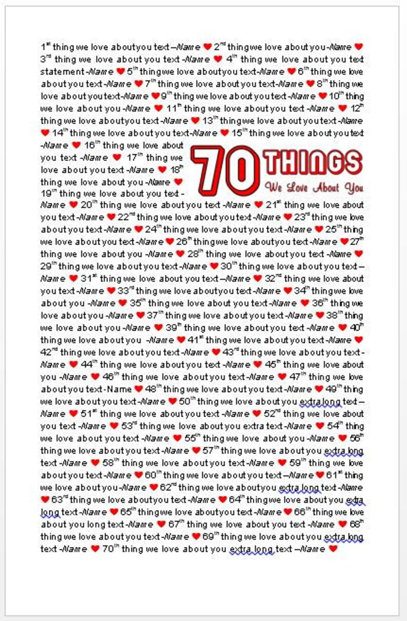 11x17 Template in Microsoft Word for 70 Things We Love Etsy