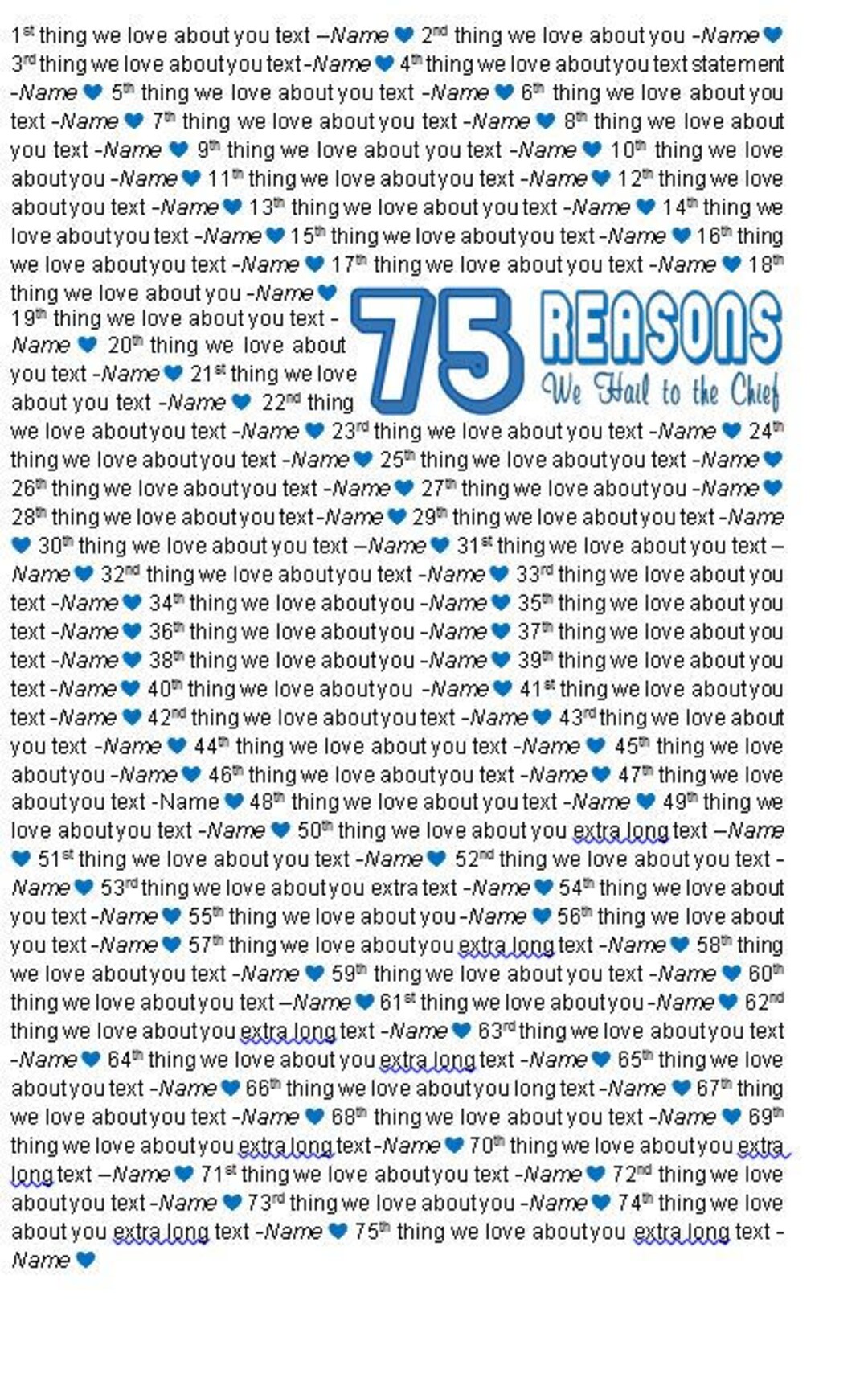 CUSTOM 11x17 Template in Microsoft Word for 75 Reasons Etsy