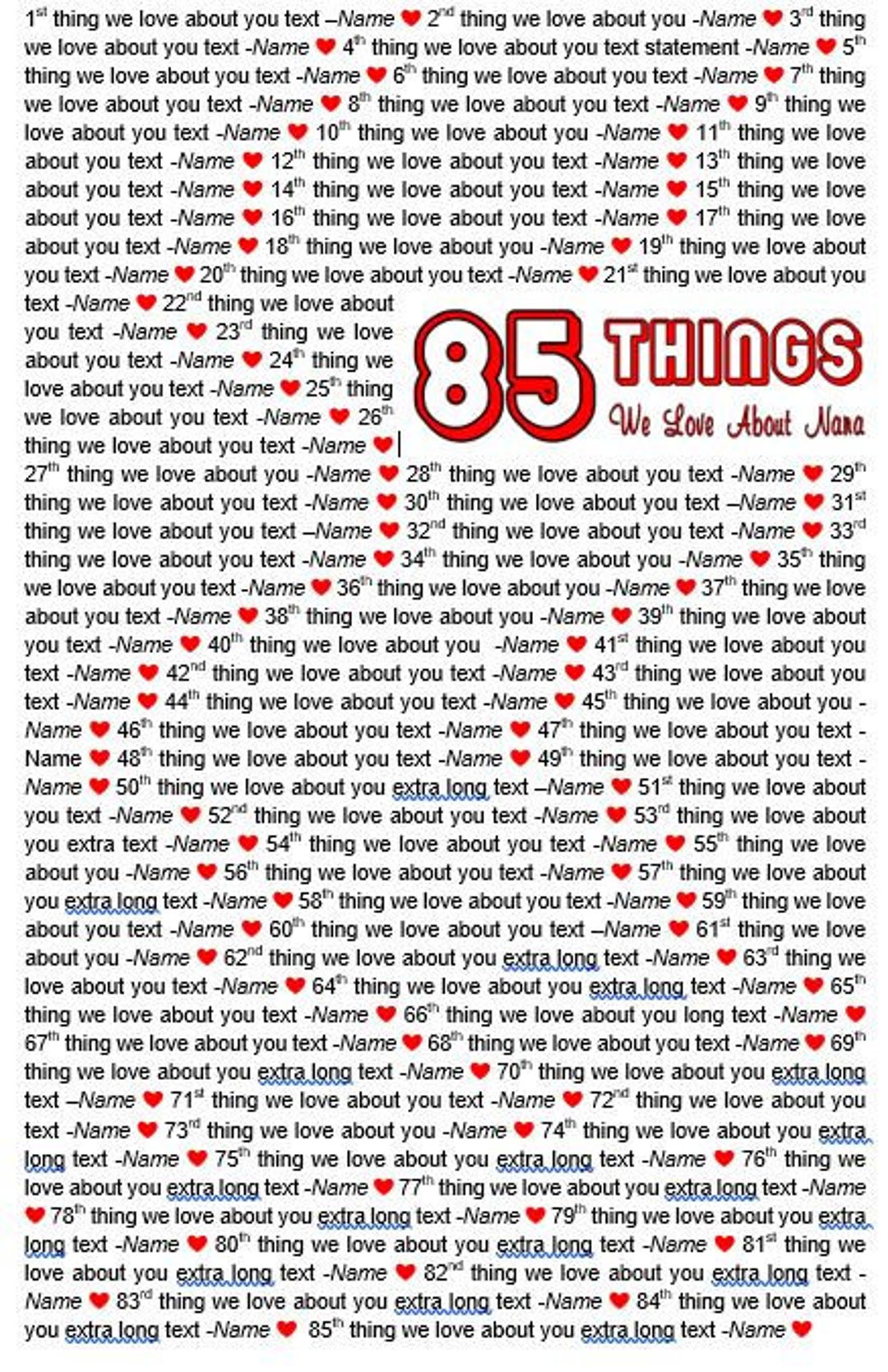 CUSTOM 11x17 Template in Microsoft Word for 85 Things Etsy