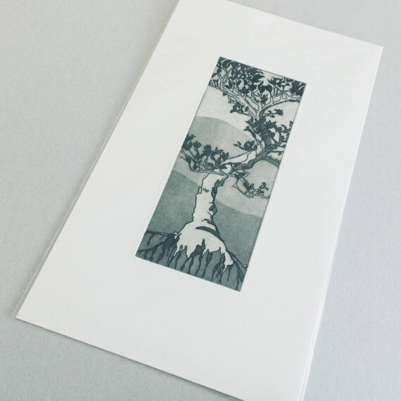 BONSAI Etching - 2 LEFT - Japanese Holly Bonsai Tree with roots. Printed on Somerset Paper.