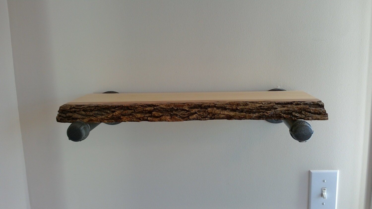 Live edge shelf on pipe Pipe Shelf Custom Live Edge Shelf Etsy