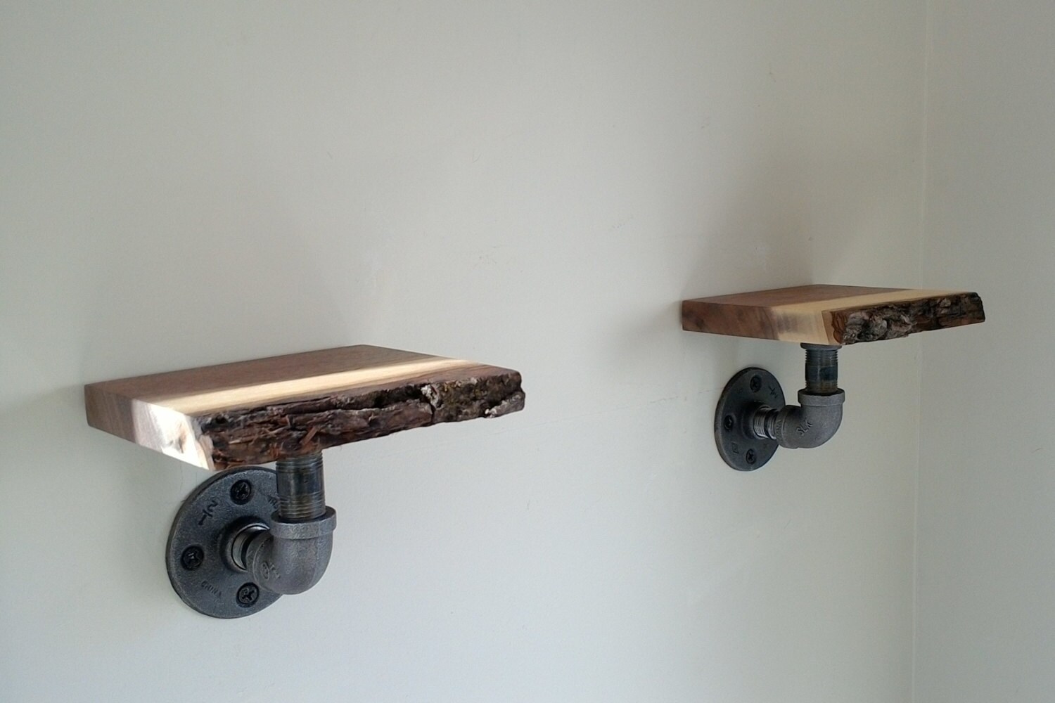 Live Edge Shelf Walnut Shelf Pipe Shelf Pair of shelves Etsy