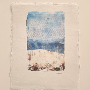 Monotype Painting on Paper (Print) Titled &quot;City, Mountain, Ocean&quot;/ Monotype Print/ Artwork / Monoprints / Image Transfers / Printmaking