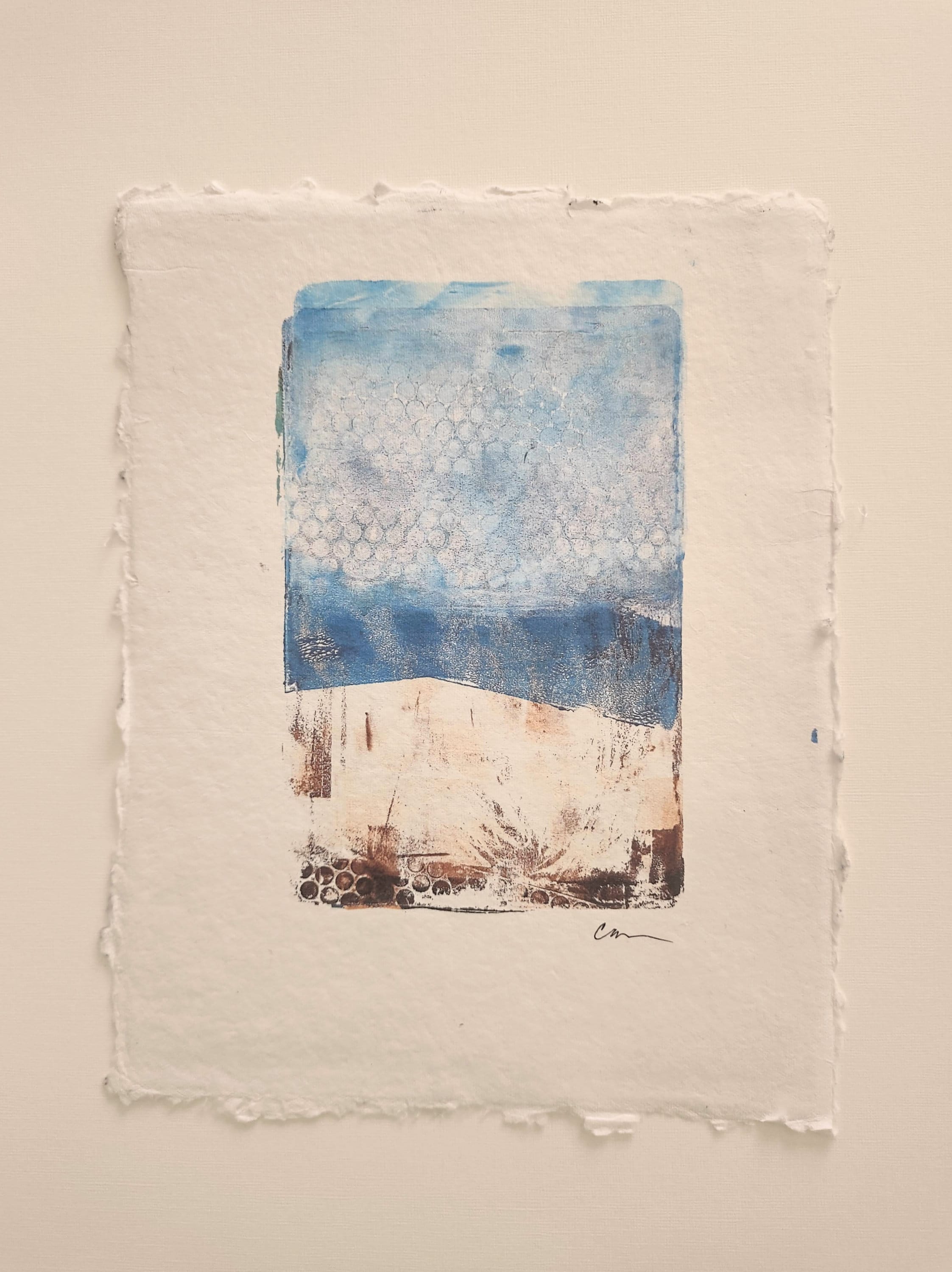 Monotype Print, Abstract Landscape, Handmade Cotton Rag Paper