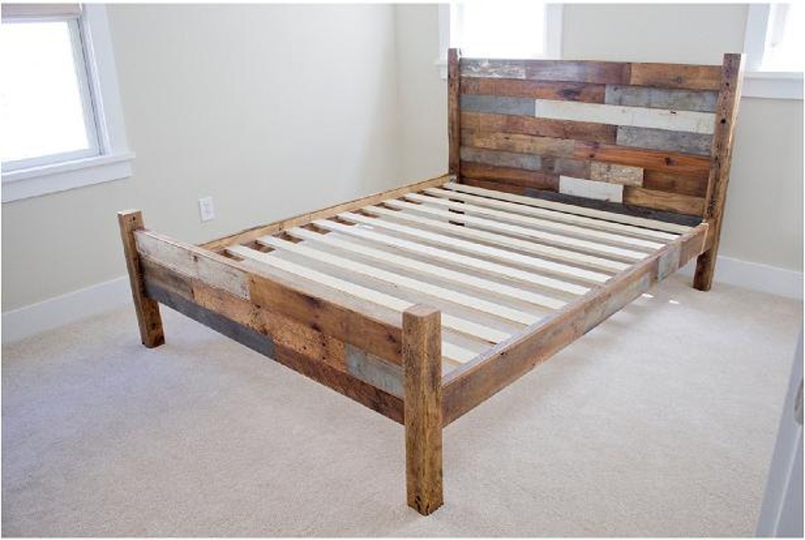 Reclaimed Wood Bed Frame W/ Head/foot Board Etsy
